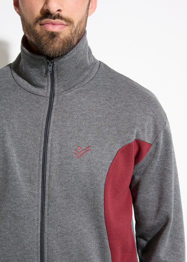 Veste de détente zippée molleton coton bicolore Anthracite/Bordeaux