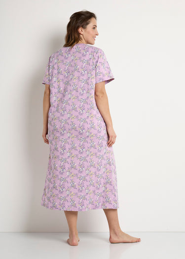 Chemise de nuit longue coton manches courtes Rose