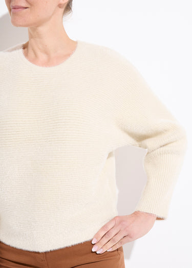 Pull côtelé col rond sans emmanchures boîte Ecru