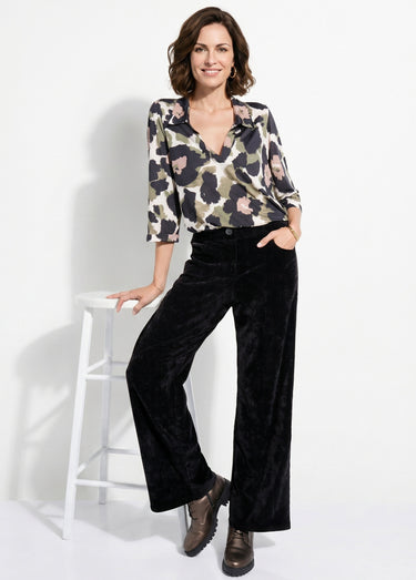 Pantalon large élastiqué en velours ras Noir