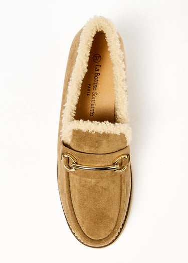 Mocassins fourrés semelle aspect crêpe Taupe