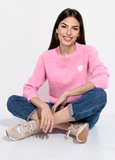 Pull col rond détail motif sequins Rose