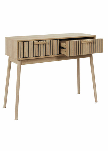 Console en bois claustra, 2 tiroirs Marron