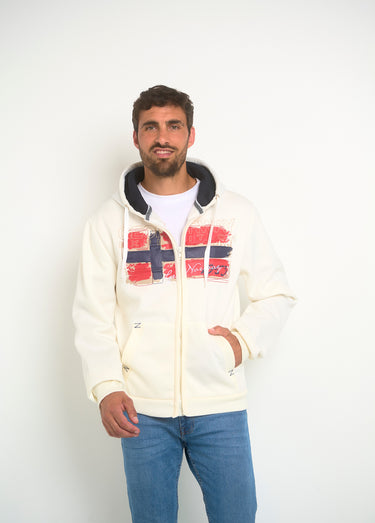 Sweat à capuche zippé poche kangourou Blanc/Marine