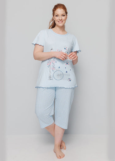 Pyjama court coton imprimé Bleu