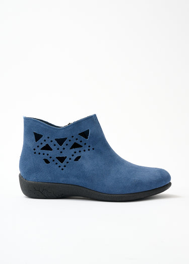 Boots largeur confort zippées cuir velours Indigo