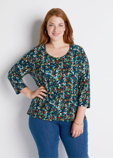 T-shirt court col rond manches 3/4 imprimé Fond Canard