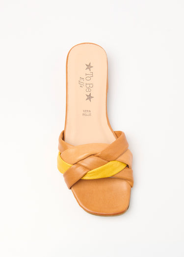 Mules cuir brides entrelacées fantaisie Jaune/Beige/Marron