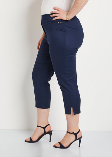Pantacourt taille semi élastiquée satin Marine