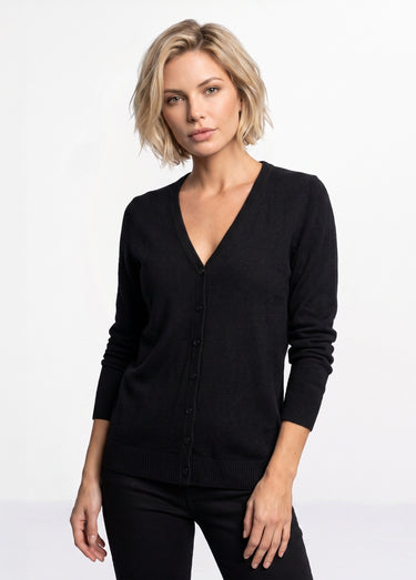 Gilet boutonné mi-long maille douce Noir