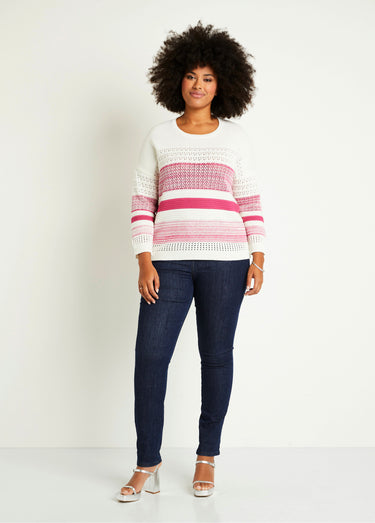 Pull ajouré manches 3/4 coton Fuchsia