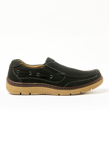 Chaussures bateau cuir élastiques côtés Noir