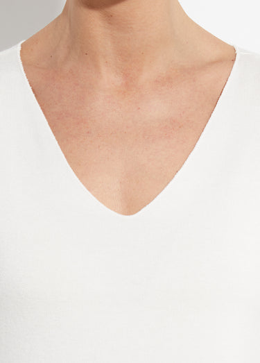 Pull fin avec angora et laine, col V Ecru
