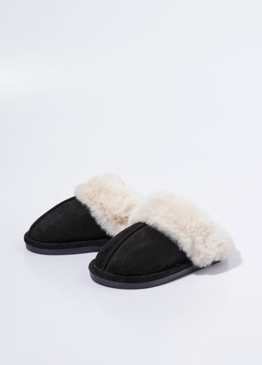 Chaussons mules avec fourrure synthétique Noir