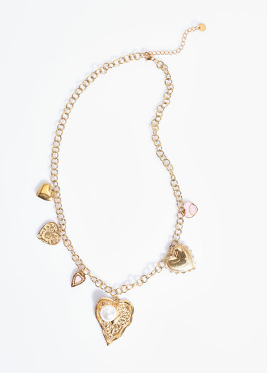 Collier breloques cœurs acier inoxydable Dore
