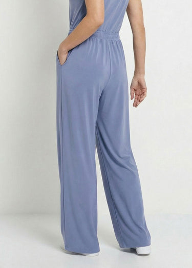 Pantalon large fluide sport taille élastiquée Bleu Grise