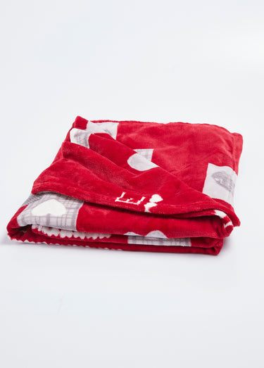 Plaid microfibre doux et chaud motif cœurs Rouge/Blanc