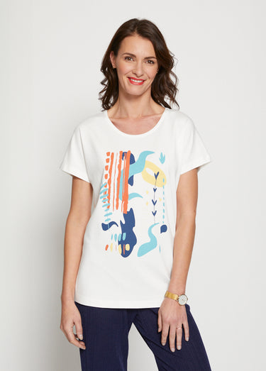 T-shirt motif manches courtes kimono Aqua/Jaune
