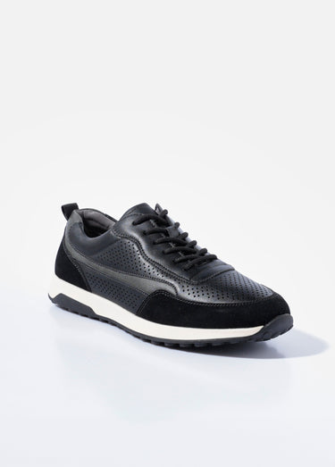Baskets bimatière en simili cuir perforé Noir