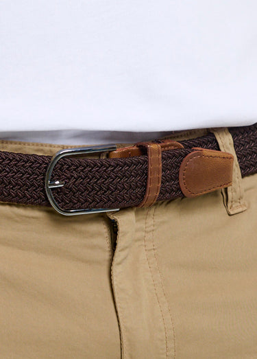 Ceinture taille unique extensible tressée Marron