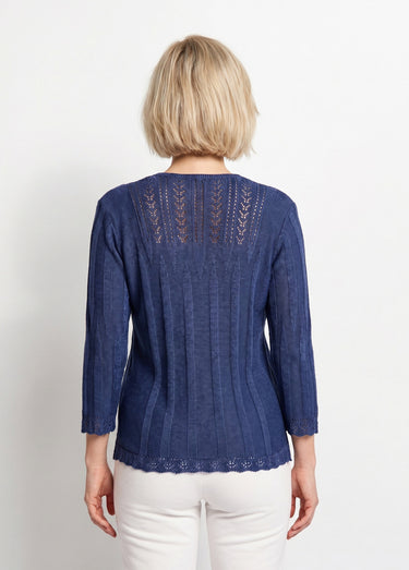 Pull court ajouré col rond Bleu