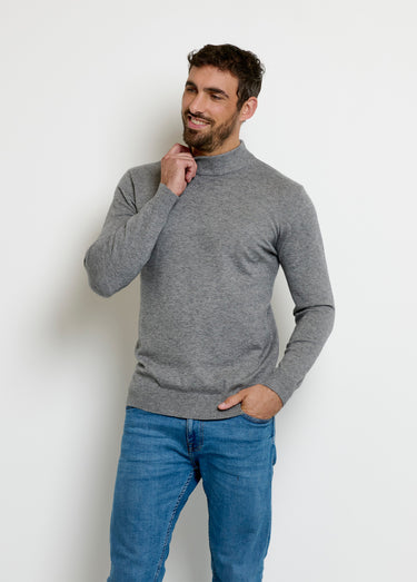 Pull chiné col montant fines côtes Gris