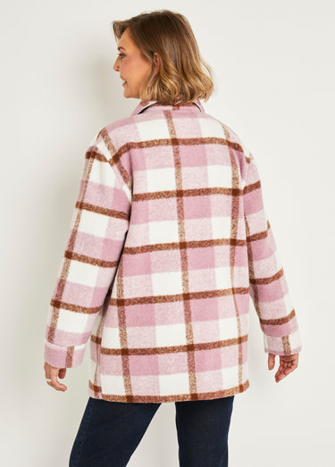 Veste surchemise chaude carreaux Camel/Lilas