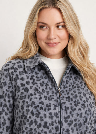 Blouson zippé maille polaire imprimée Argent/Noir