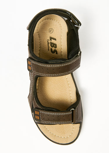 Sandales confortables cuir, 3 brides Marron