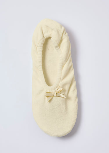 Chaussons façon ballerines en velours Blanc