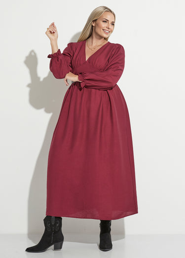 Robe longue taille haute poignets resserrés Bordeaux