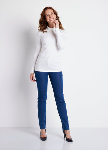 Jean 5 poches ceinture extensible coton stretch Bleu