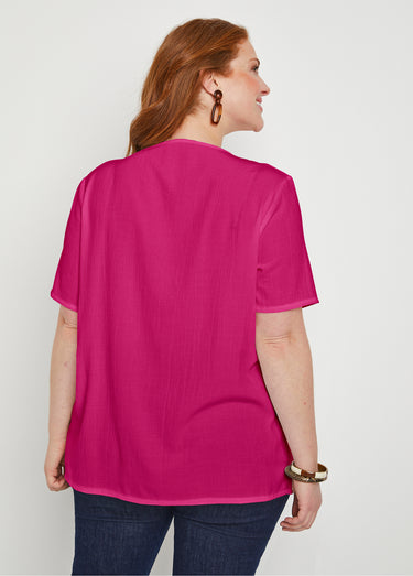 Tunique longue bohème en crépon Framboise