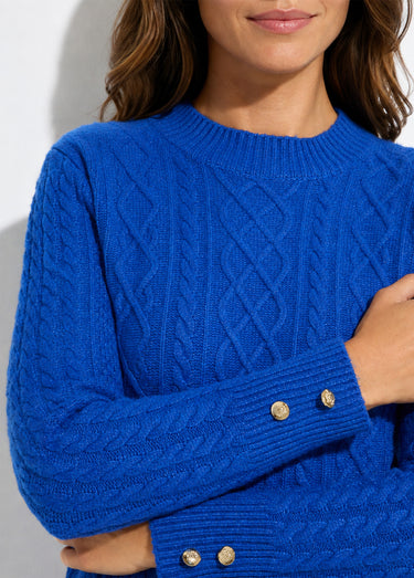 Robe-pull courte tricot uni col rond Bleu