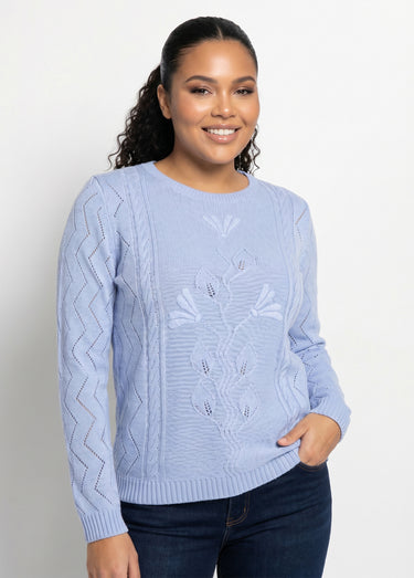 Pull court ajouré torsades Bleu