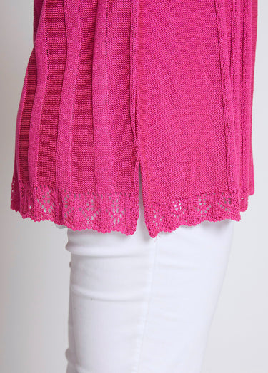 Cardigan boutonnée long ajouré Fuchsia