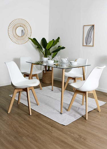 Set 4 Chaises assise coque et pieds bois Blanc