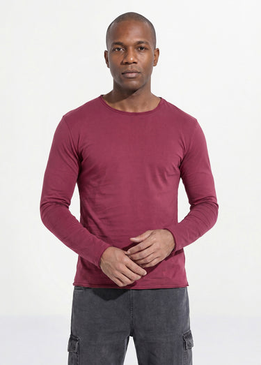 T-shirt col rond détails aspect brut Bordeaux