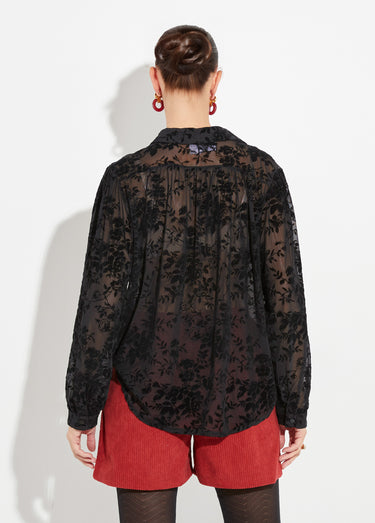 Chemisier dentelle avec fleurs velours Noir
