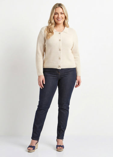 Gilet boutonné uni avec col manches longues Beige