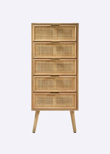 MIYA Chiffonier 5 tiroirs, tramé cannage Bois Clair
