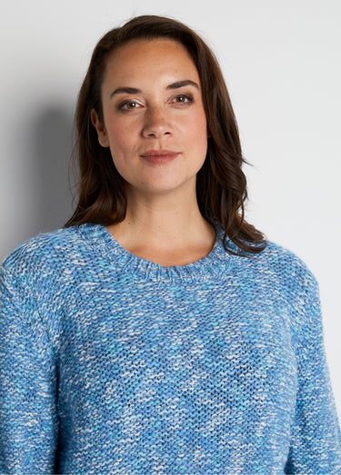 Pull mouliné col rond avec laine et alpaga Bleu / Écru