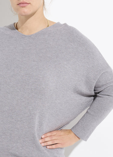Pull maille fine jauge épaules descendues Gris