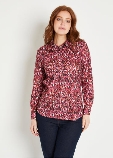 Chemisier boutonné long maille chaude graphique Rose