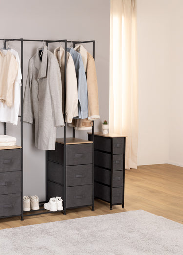 Meuble gain de place, 4 tiroirs tissu Noir gris bois