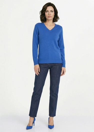 Pull doux col V manches longues Bleu
