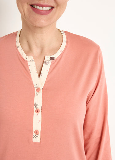 Chemise de nuit liquette mi-longue boutonnée coton Terracotta