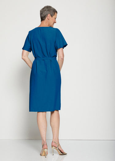 Robe courte droite tissu fluide uni Bleu