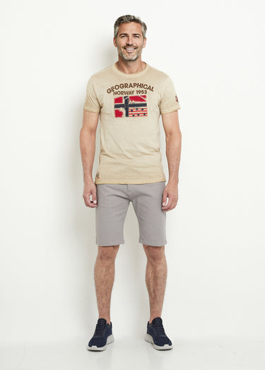 T-shirt col rond drapeau brodé Beige