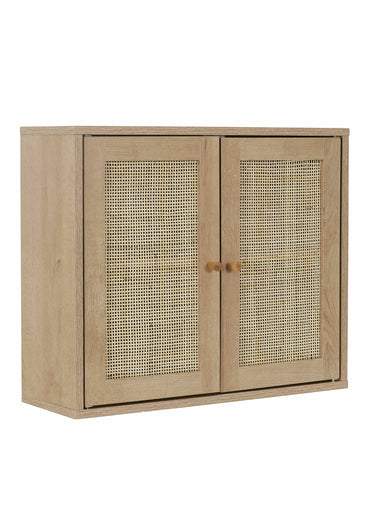 Armoire murale 2 portes, bois et cannage Marron